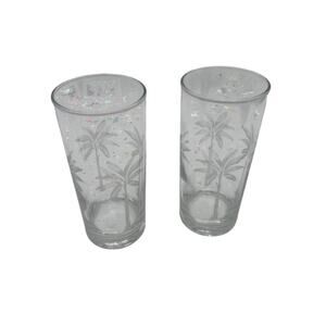 Vintage Cut Banana Tree Glass Tumblers  Set of 2 Clear Cut Glass Tumbler